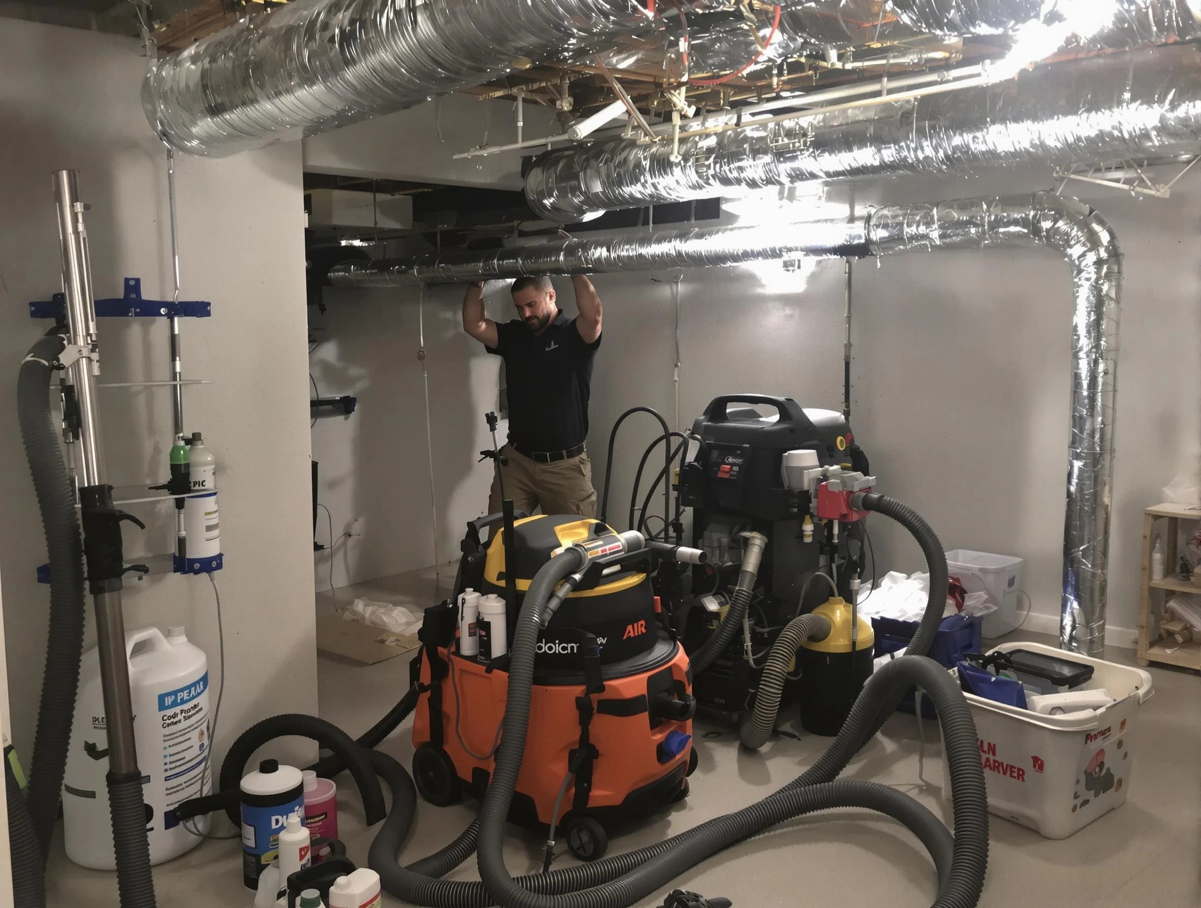 Menifee Air Duct Cleaning specialist performing professional mold removal from air ducts using safety equipment in Menifee