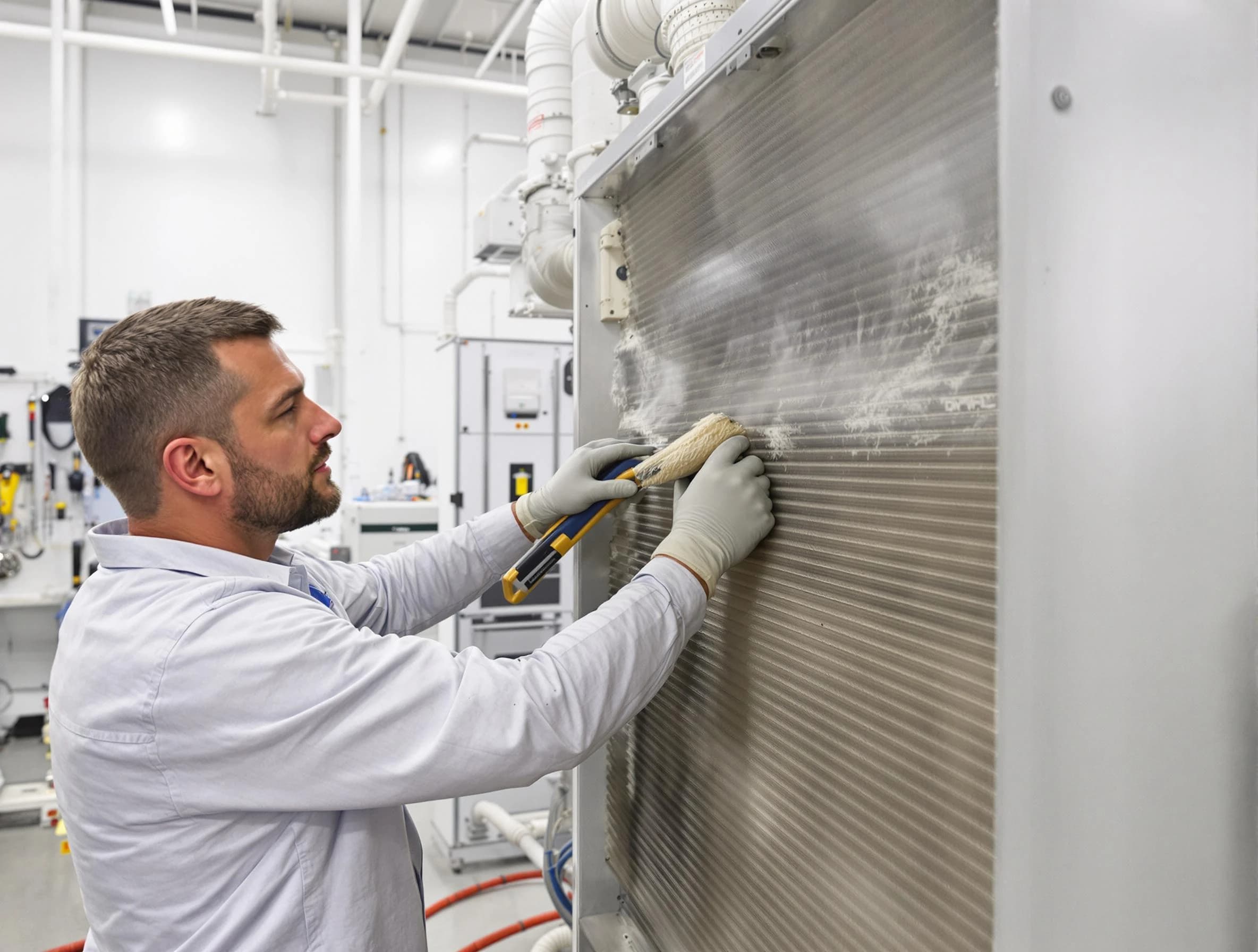 Menifee Air Duct Cleaning technician performing precision commercial coil cleaning at a Menifee business