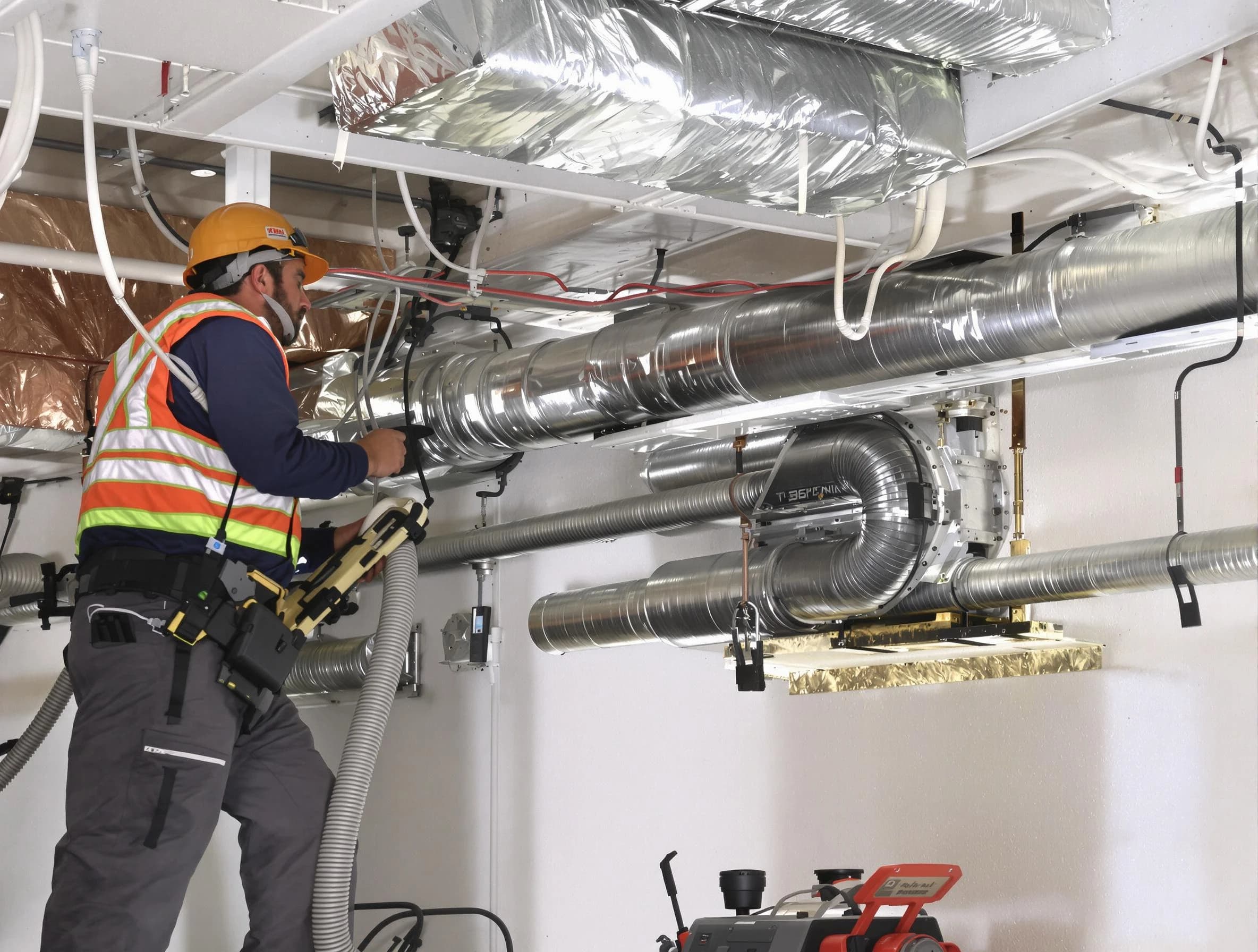 Menifee Air Duct Cleaning technician performing precision vacuum insulation removal in a residential property in Menifee